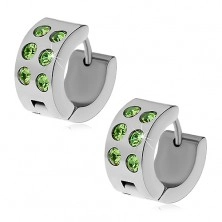 Čelične naušnice srebrne boje - kolutovi sa zelenim cirkonima