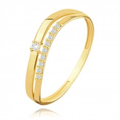 Prsten od žutog zlata 585 – dvostruka valovita linija, prozirni cirkoni