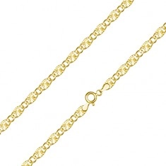 585 Zlatni lančić - zakošene i zrakama ukrašene ovalne karike, 500 mm