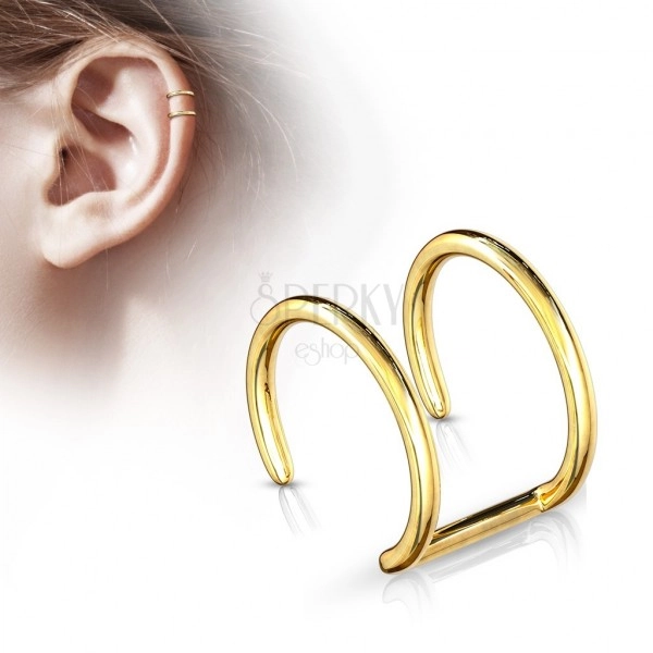 Lažni piercing za uho od nehrđajućeg čelika - dvostruki krug zlatne boje