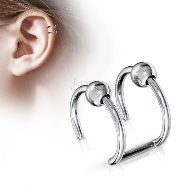 Lažni piercing za uho od nehrđajućeg čelika - dva kruga sa lopticama