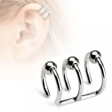 Lažni piercing za uho od nehrđajućeg čelika - trostruki krug sa lopticama