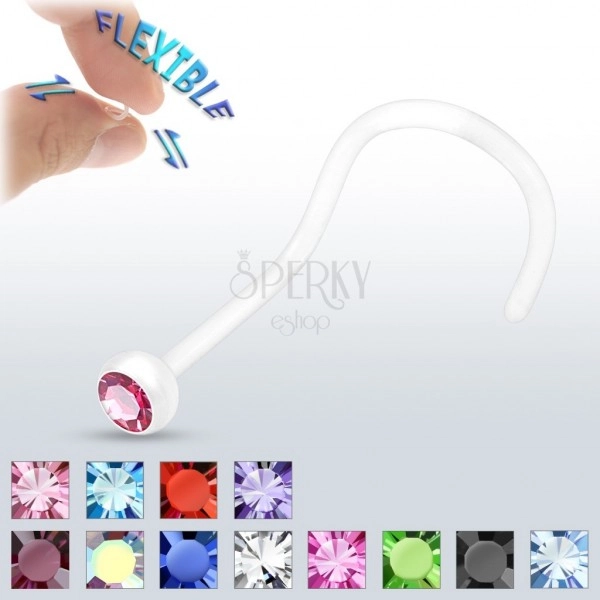 Piercing za nos od BioFlexa - prozirni, sa cirkonom
