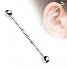 Piercing od kirurškog čelika za uši - šipkica s rebrima, kuglice