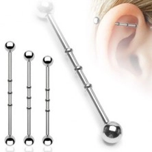 Piercing od kirurškog čelika za uši - šipkica s rebrima, kuglice