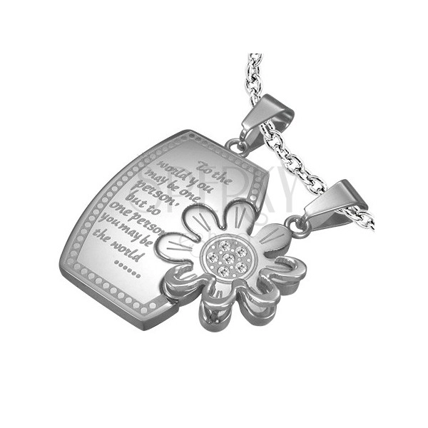 Privjesci od nehrđajućeg čelika za parove - pločica i cvijet sa cirkonima