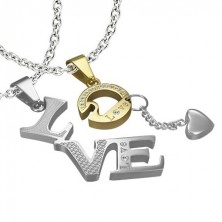Komplet privjesaka od nehrđajućeg čelika - LOVE, zlatno slovo „O"   