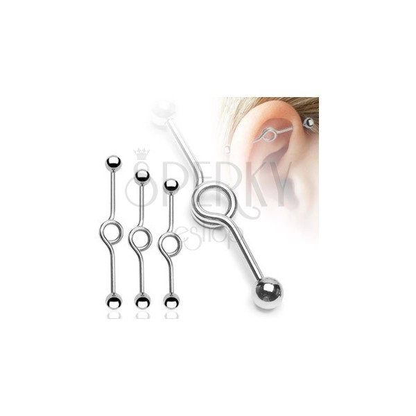 Piercing za uho od nehrđajućeg čelika – ravna iglica sa petljom, perlice na kraju