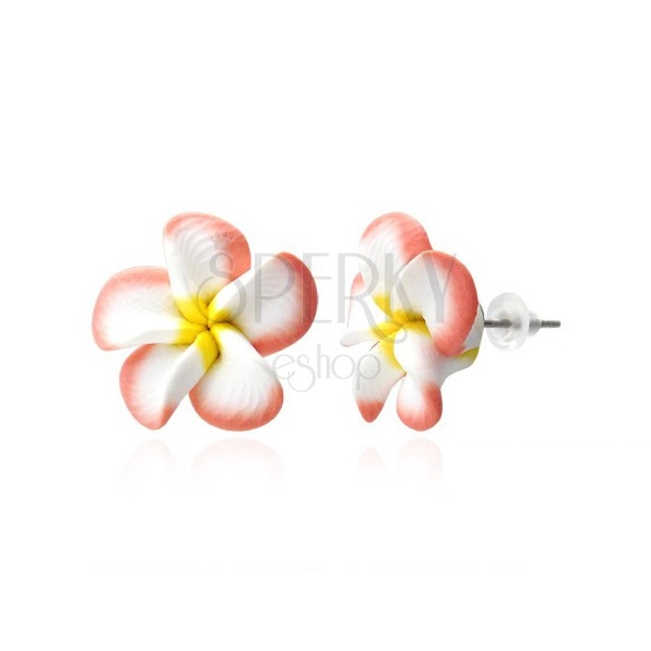 Naušnice FIMO - ružičaste i bijele latice, cvijet plumerija