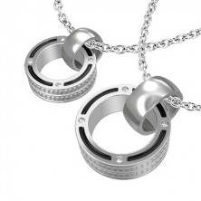 Privjesak od nehrđajućeg čelika za parove - dva prstena i cirkoni