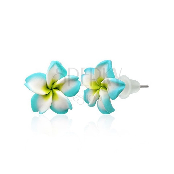 Male fimo naušnice - tirkizni i bijeli cvijet