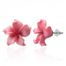 FIMO naušnice - cvijet s valovitim ružičastim laticama