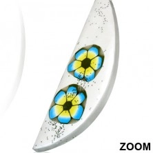 Naušnice od FIMO materijala - bijela suza, dva cvijeta u boji, šljokice