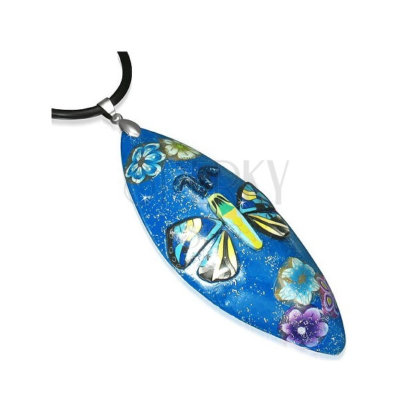 Ogrlica izrađena FIMO mase - plavi oval, leptir