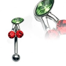 Prsten za obrve - trešnja s zelenim i crvenim cirkonima