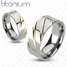 Prsten od titana - srebrni sa zlatnim prugicama