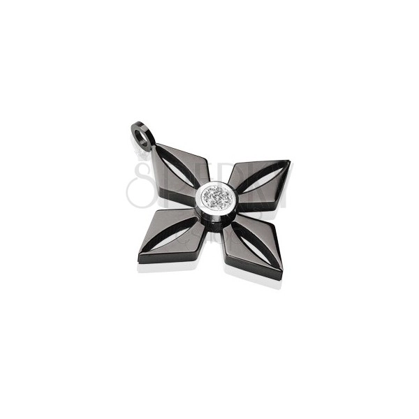 Privjesak od crnog nehrđajućeg čelika - cvijet sa sjajnim prozirnim cirkonom