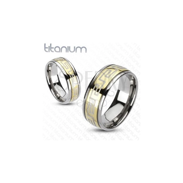 Prsten od titana - zlatno srebrni, grčki motiv