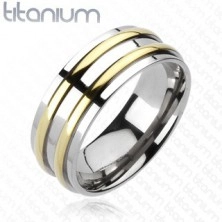  Prsten od titana - srebrna boja, dvije pruge zlatne boje