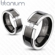 Prsten od titana - crna pruga, cirkon