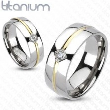 Prsten od titana - zlatna pruga, cirkon