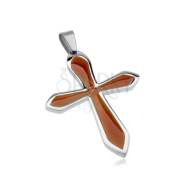 Privjesak od nehrđajućeg čelika u obliku križa sa smeđom glazurom