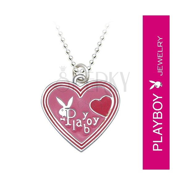 PLAYBOY ogrlica - ružičasto emajlirano srce sa zečićem