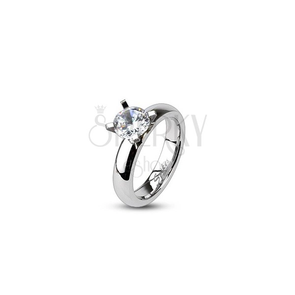 Čelični zaručnički prsten - veliki okrugli izbočeni cirkon