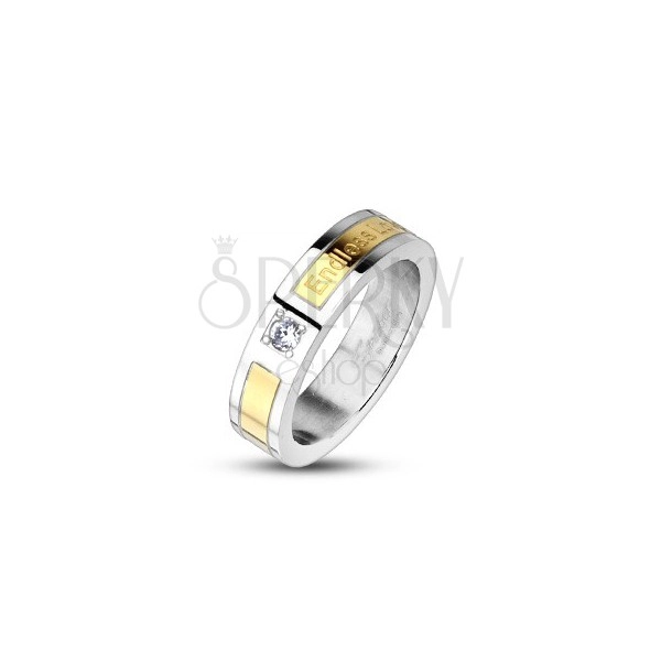 Čelični vjenčani prsten zlatne boje - Endless Love, cirkon