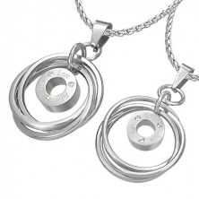 Privjesci za parove od kirurškog čelika - zapleteni prstenovi u srebrnoj boji, cirkoni