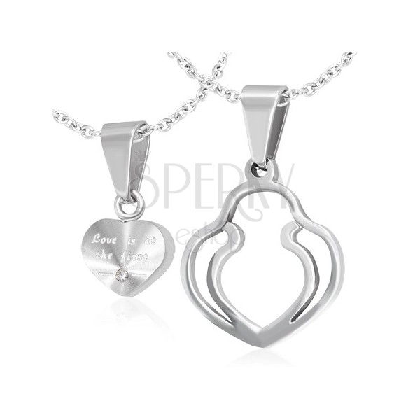 Par privjesaka - malo srce i srce s dva obruba u srebrnoj nijansi
