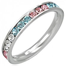 Prsten od nehrđajućeg čelika - cirkoni u tri boje