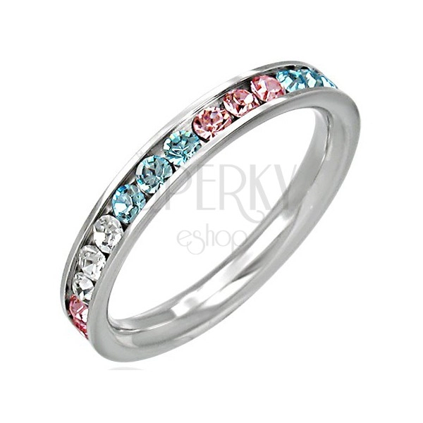 Prsten od nehrđajućeg čelika - cirkoni u tri boje