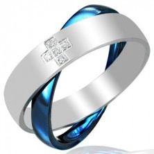 Dvostruki čelični prsten, plavi - srebrni