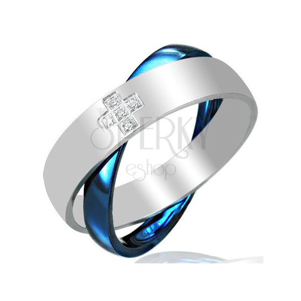 Dvostruki čelični prsten, plavi - srebrni
