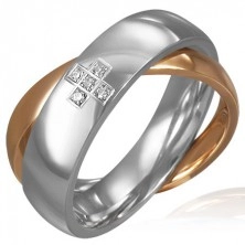 Čelični prsten - križni prsten - cirkonski križ, srebrni i zlatni