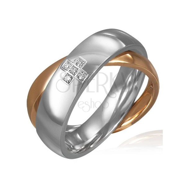 Čelični prsten - križni prsten - cirkonski križ, srebrni i zlatni