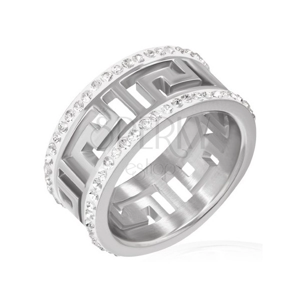 Čelični prsten - izrezani grčki simbol, blješteće pruge