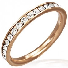 Čelični prsten zlatne boje - prozirni cirkoni po obujmu
