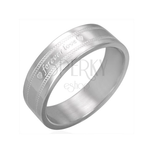 Čelični vjenačani prsten s natpisom FOREVER LOVE