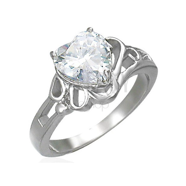 Ženski svjetlucavi čelični prsten, veliko prozirno cirkonsko srce