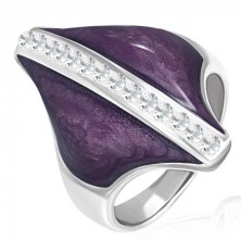 Prsten od nehrđajućeg čelika - ljubičasti romb, linija cirkona