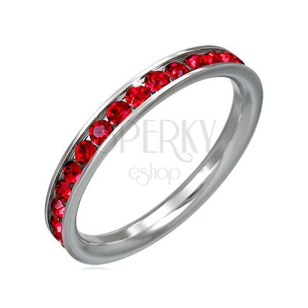 Prsten od nehrđajućeg čelika s crvenim lažnim dijamantima