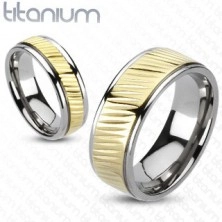 Prsten od titana -  zlatne boje s dijagonalnim utorima