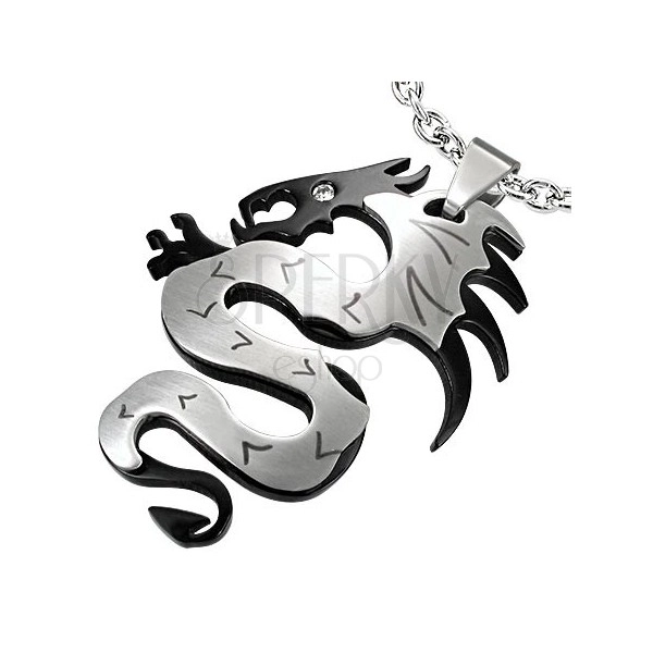 Privjesak od nehrđajućeg čelika, kineski zmaj u kombinaciji crno srebrne boje