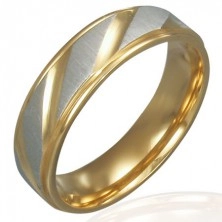 Prsten od nehrđajućeg čelika - zlatno-srebrna boja, dijagonalni rezovi
