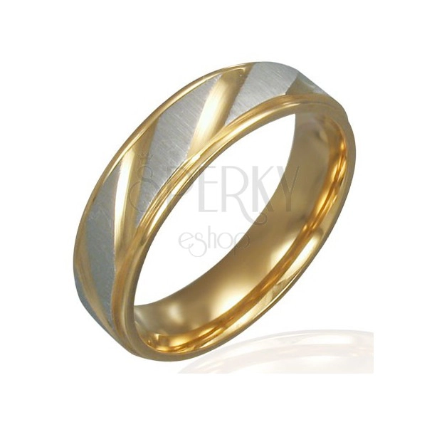 Prsten od nehrđajućeg čelika - zlatno-srebrna boja, dijagonalni rezovi