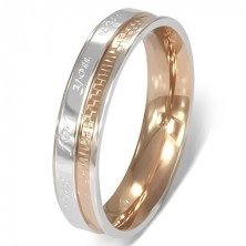 Prsten od nehrđajućeg čelika - romantični natpis, dvobojan
