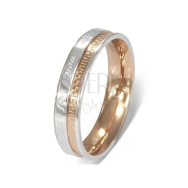 Prsten od nehrđajućeg čelika - romantični natpis, dvobojan