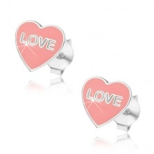 Naušnice od 925 srebra - ružičasto srce, Love